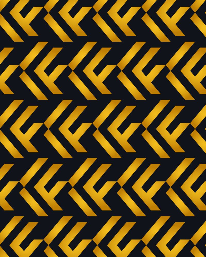 Repeating pattern of the gold Clockface monogram on a dark background