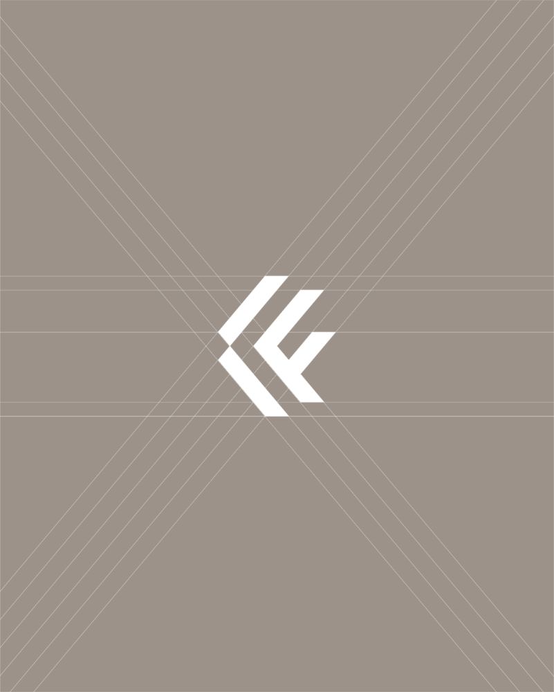 Construction lines behind the Clockface monogram on a stone-grey background
